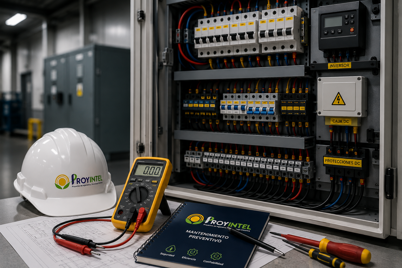 Técnico electricista realizando mantenimiento industrial en Panamá